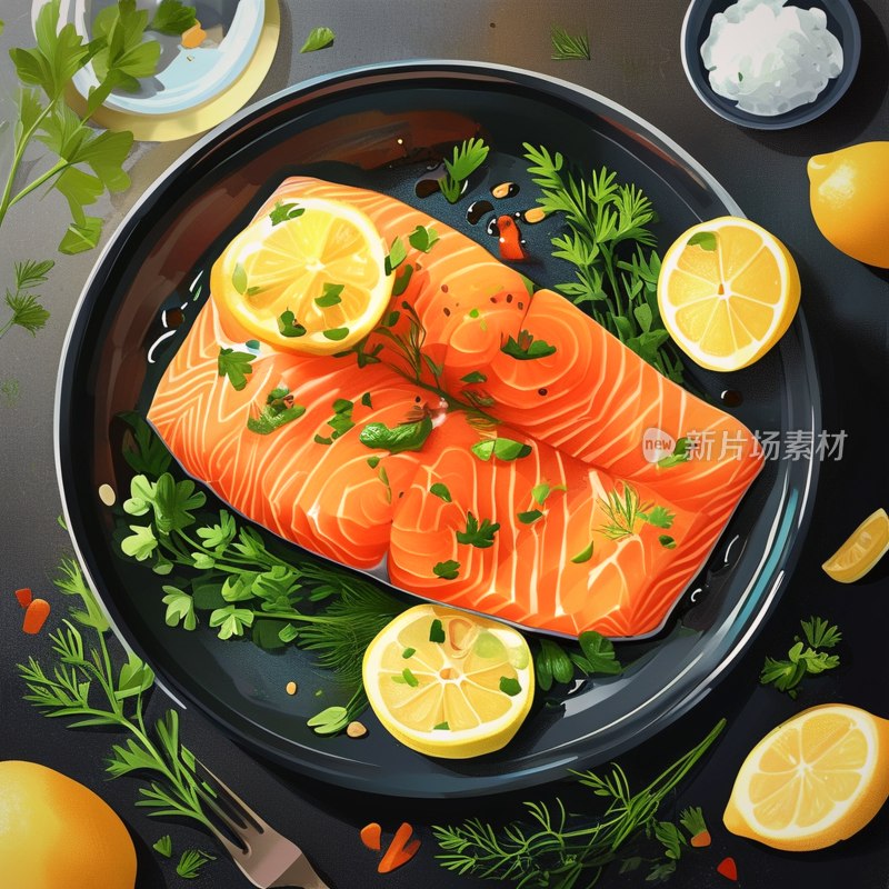 生鲑鱼排配柠檬