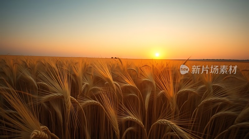 金色麦浪映夕阳