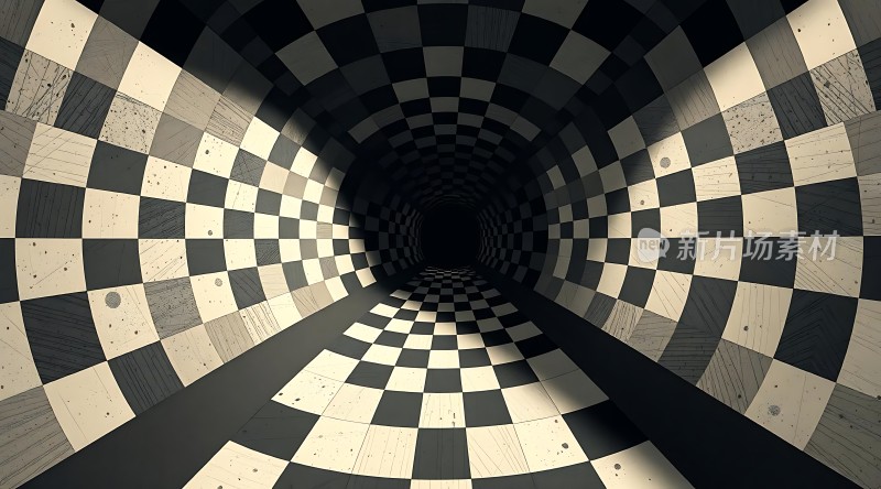 黑白方格隧道视觉错觉艺术