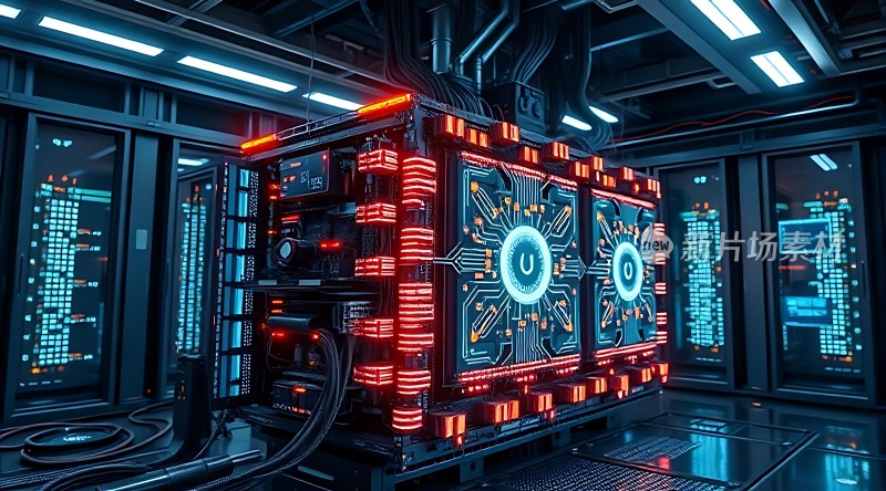 科技感数据中心未来主义服务器集群