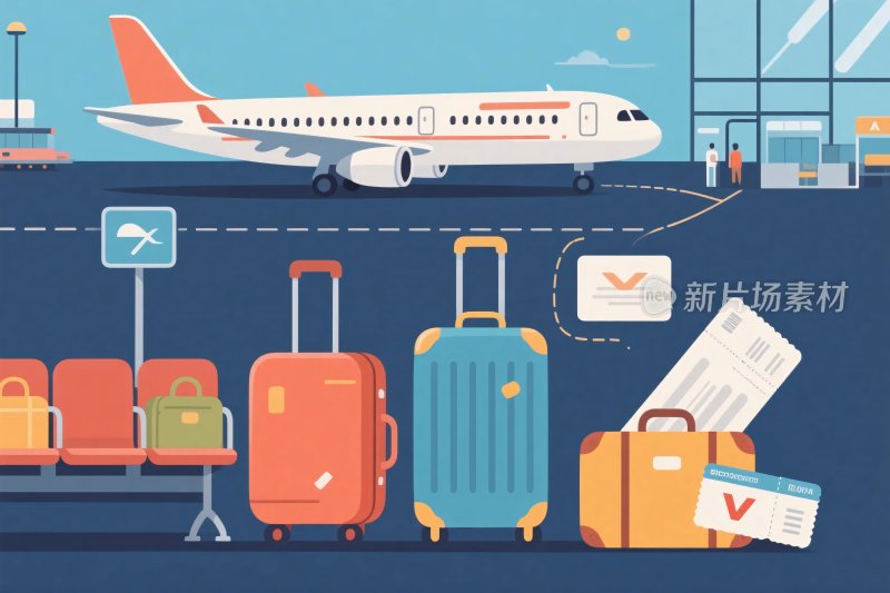 机场候机场景插画