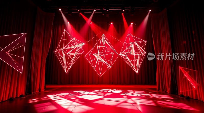 红色舞台上的几何形状灯光秀
