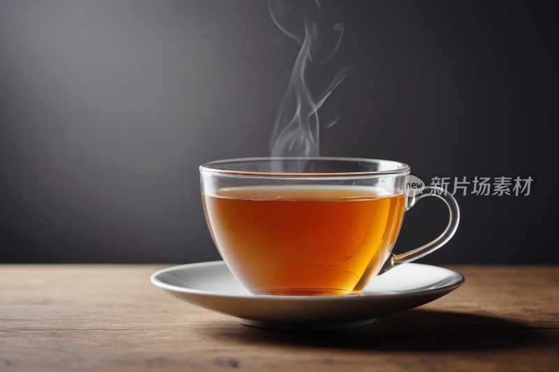 碟子上一杯茶里面冒出蒸汽高清图片