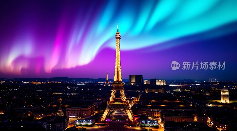 埃菲尔铁塔下的极光奇观