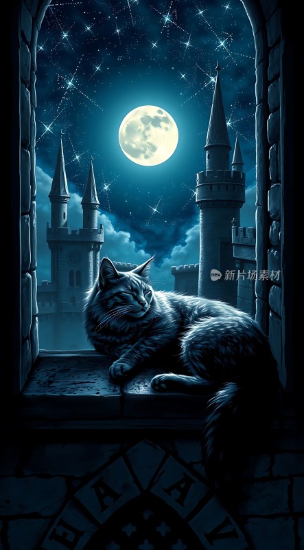 月下城堡中的神秘猫咪