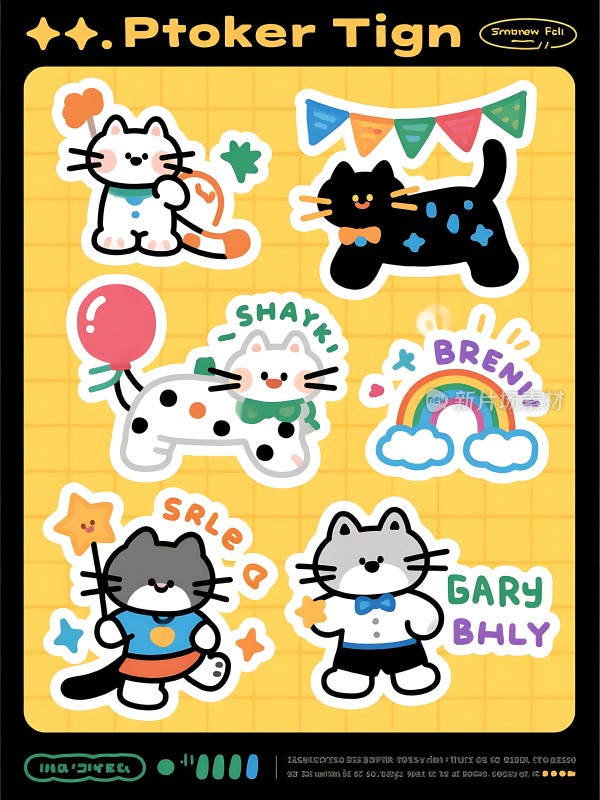 卡通猫咪贴纸合集色彩鲜艳图案可爱