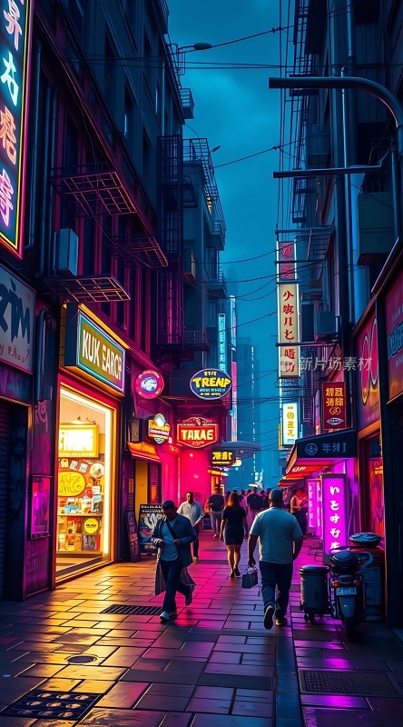 霓虹灯下的繁华街道