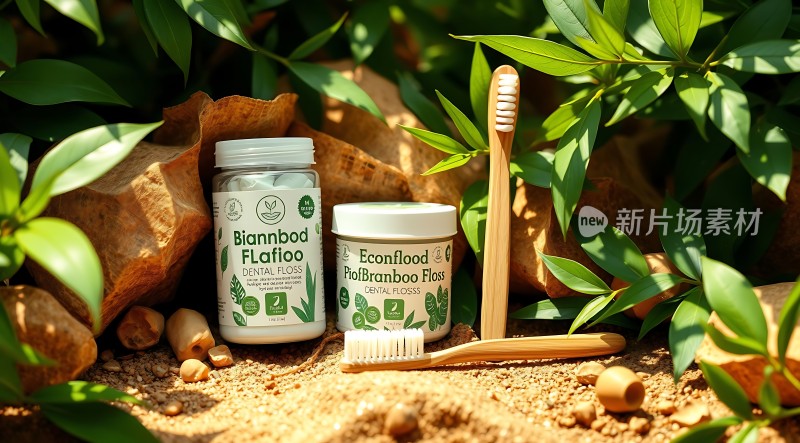 竹制牙刷和牙线套装自然环保
