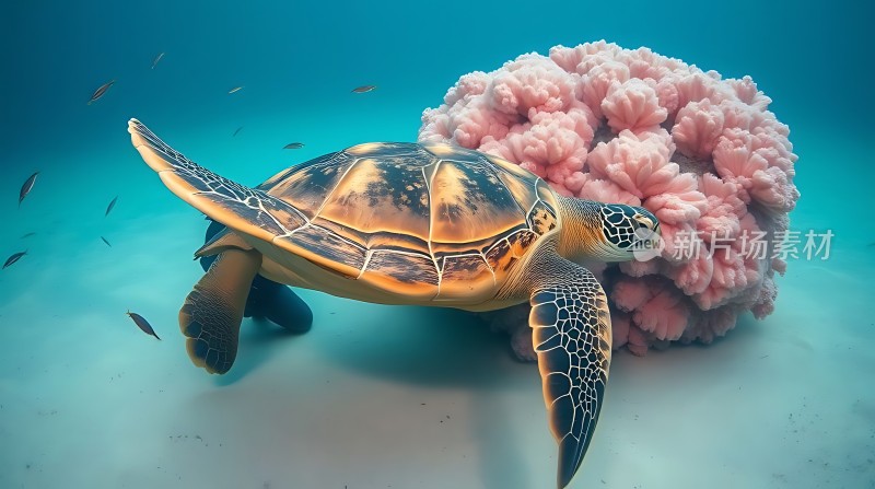 海龟悠游珊瑚丛中