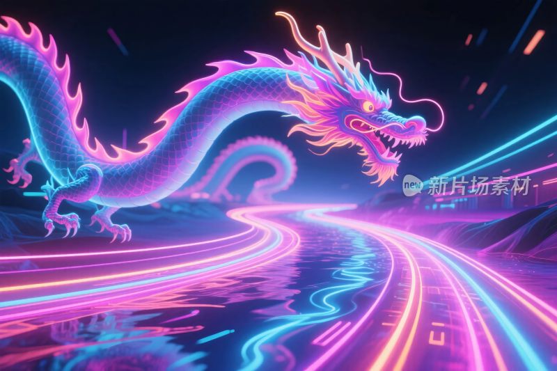 霓虹炫彩龙插画