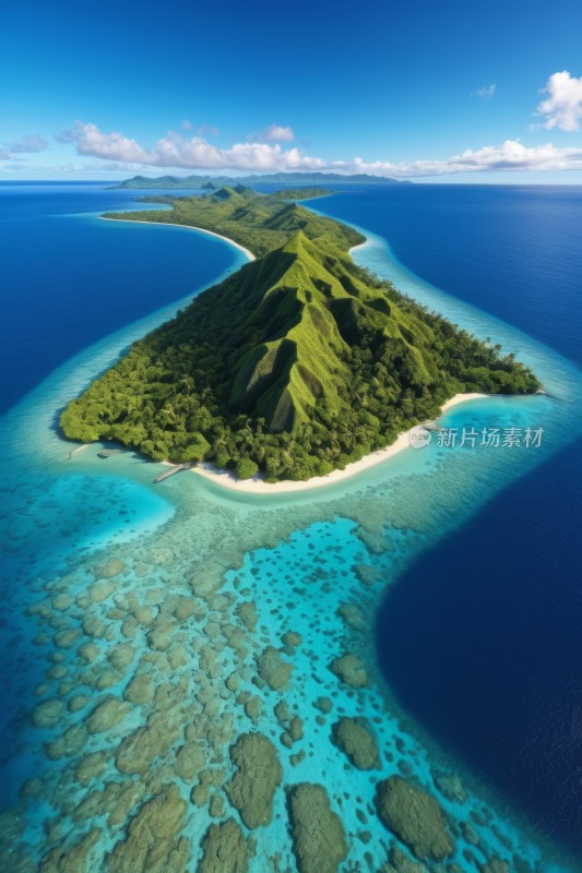 海洋中央一座小岛的鸟瞰图高清风景图片