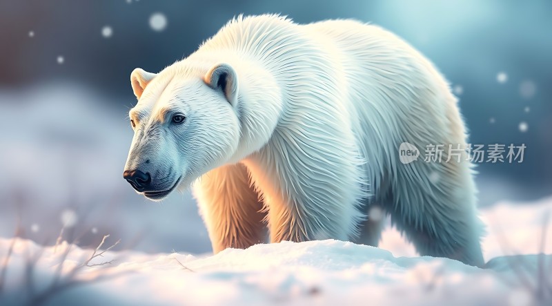 北极熊漫步雪原