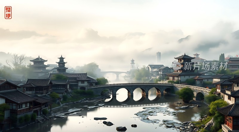 古桥烟雨映水乡