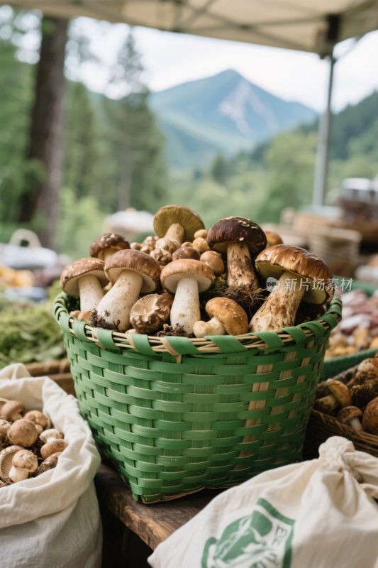 户外市场蘑菇售卖场景