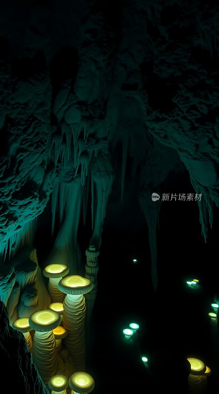 神秘洞穴中的发光蘑菇