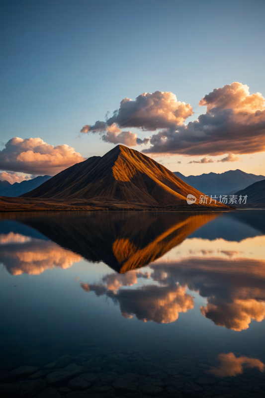 山倒映在天空背景的湖泊中高清风景图片