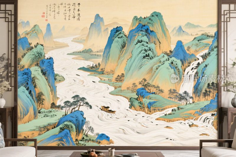 中式山水壁画装饰