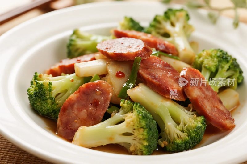 西兰花香肠美食图