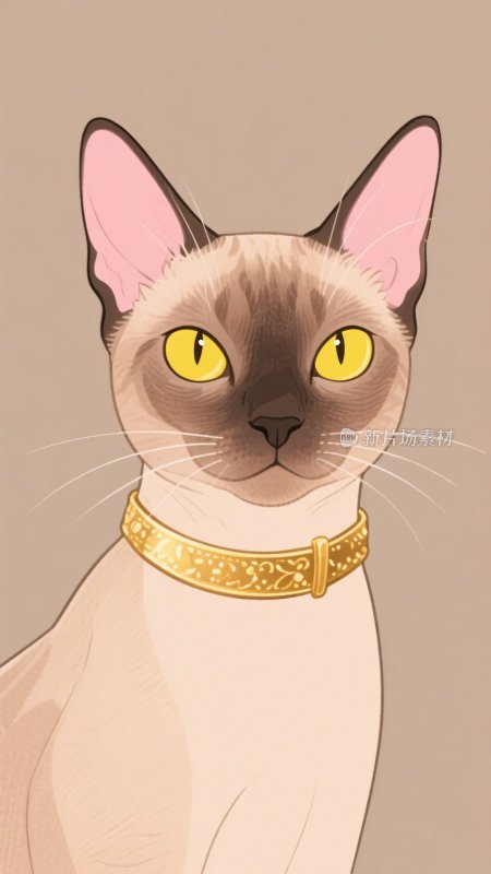 戴金项圈的暹罗猫插画