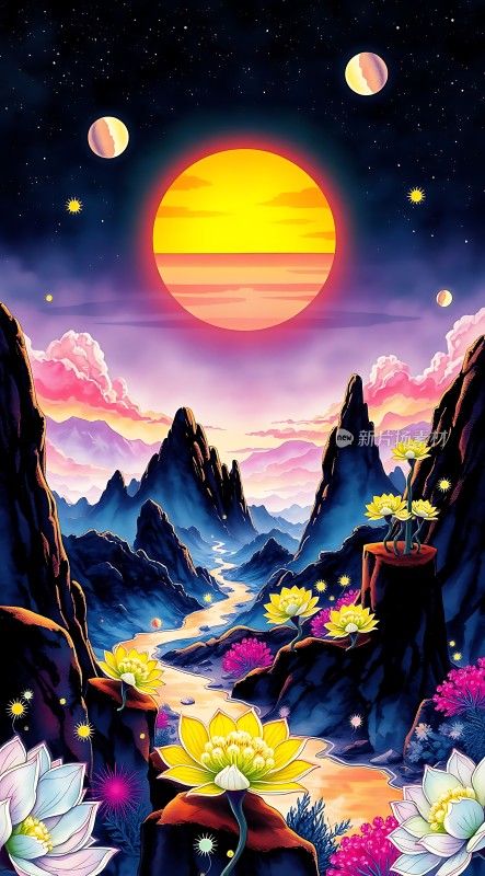 山川河流与繁星夜空