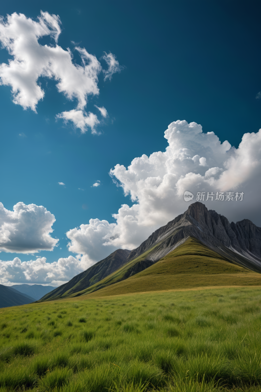 一大片草地一座高山清风景图片