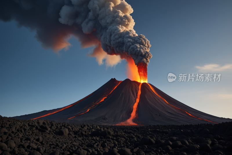 火山上有熔岩熔岩从顶部倾泻而下风景图片