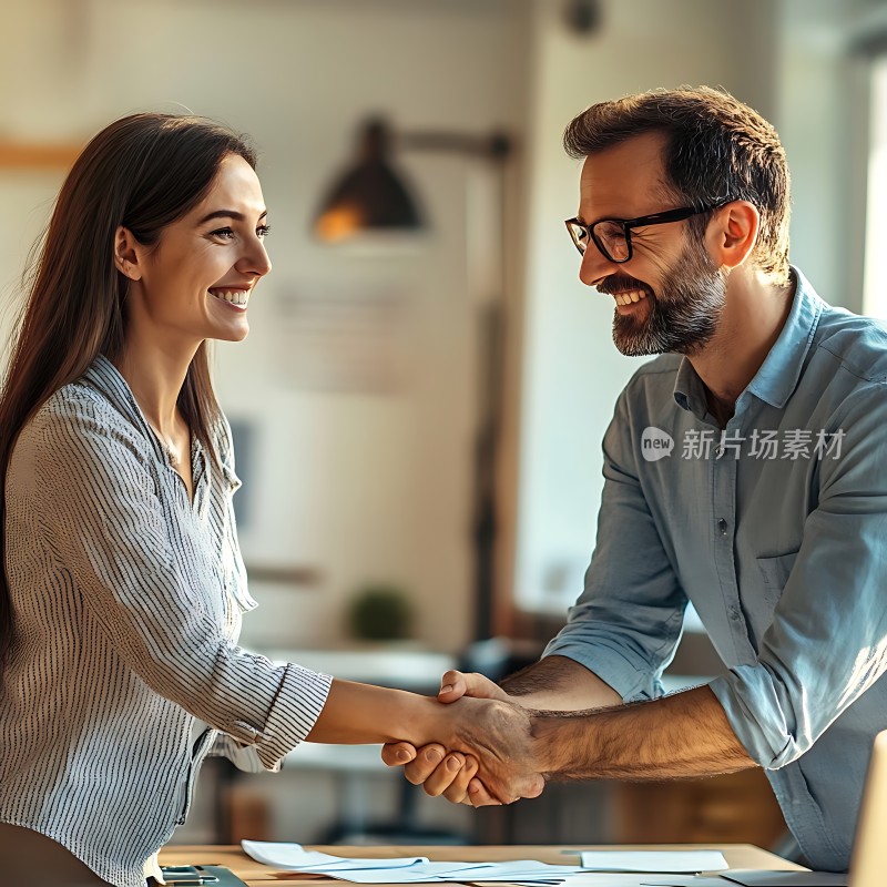 商务合作成功握手瞬间