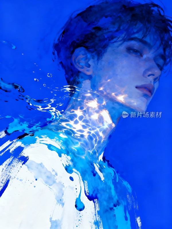 蓝色梦境中的神秘身影