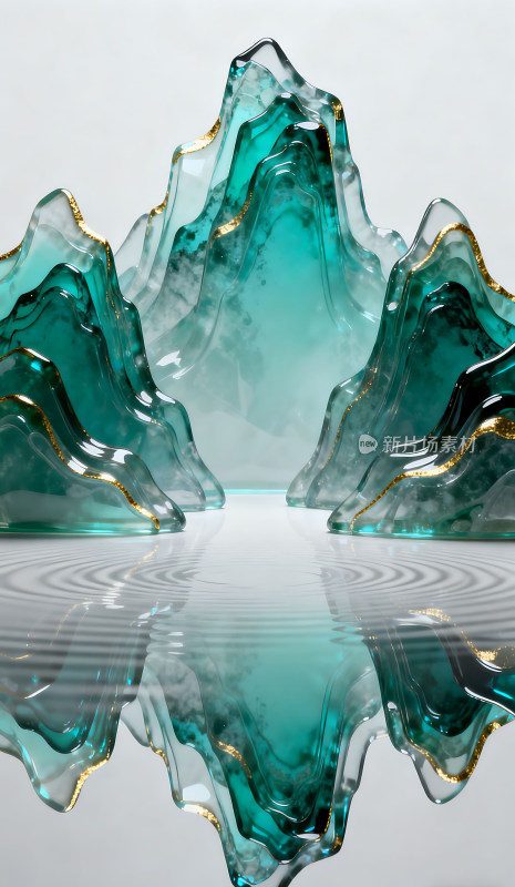 3D通透琉璃质感山峦山脉背景