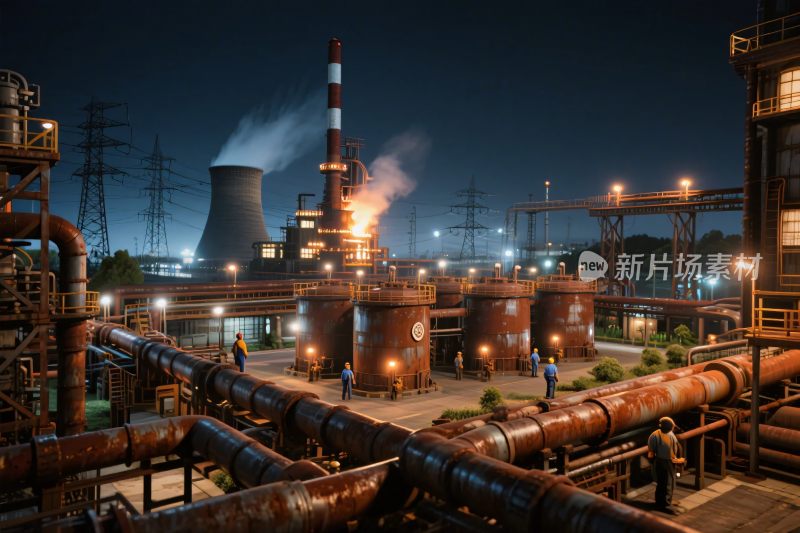 工业厂区夜景场景