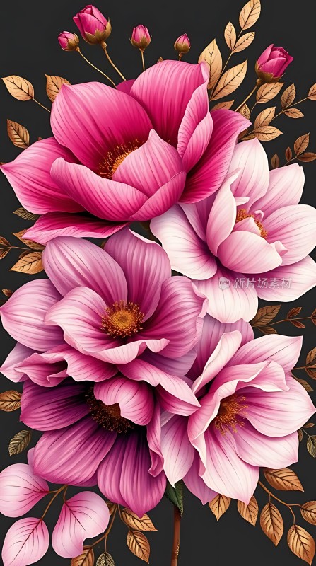 粉红牡丹盛开图