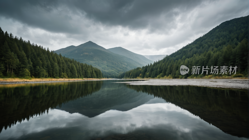 一个湖一座山风景图片