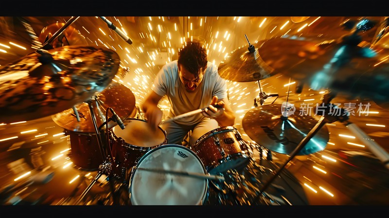 鼓手激情演奏灯光闪耀舞台