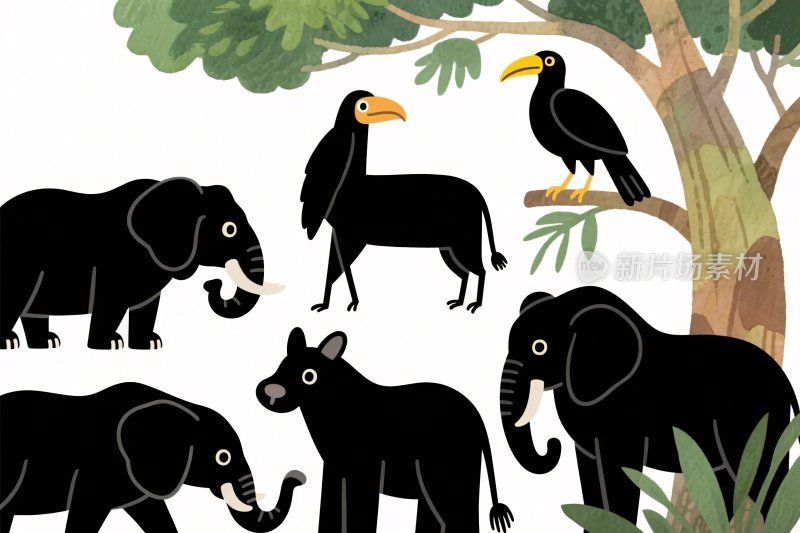 森林中的动物插画