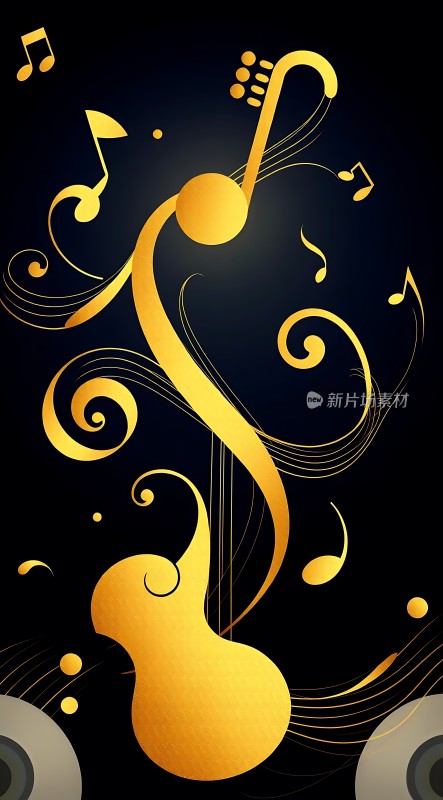 金色旋律音符与吉他交织的艺术