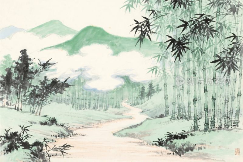水墨山水风景插画
