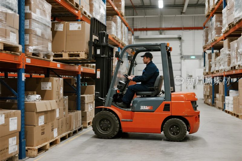 仓库内叉车工人作业场景