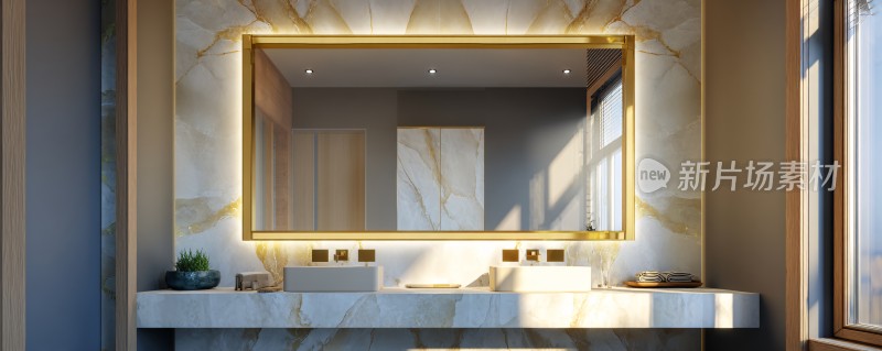 现代豪华浴室洗手台场景