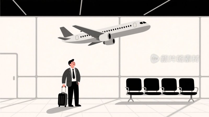 机场候机场景插画