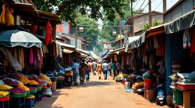 热闹集市琳琅满目商品人来人往