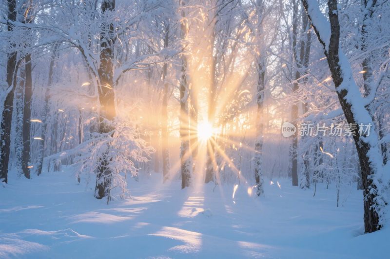 冬日雪林阳光雪景
