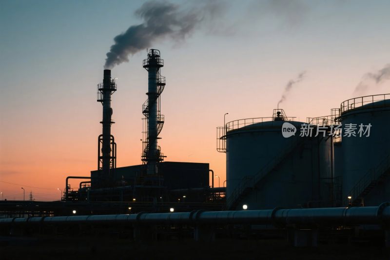 黄昏下的工业设施景观