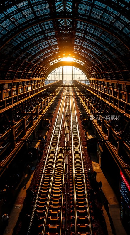 阳光下的铁轨与站台