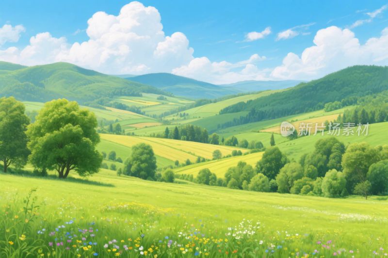 田园山水风景插画