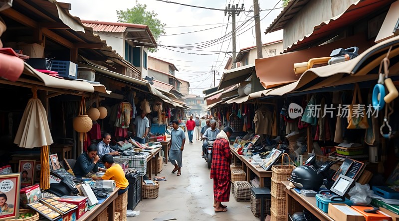 热闹集市琳琅满目商品人来人往