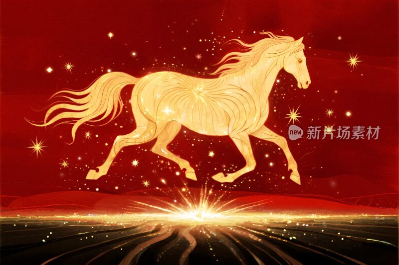 金色奔跑骏马插画