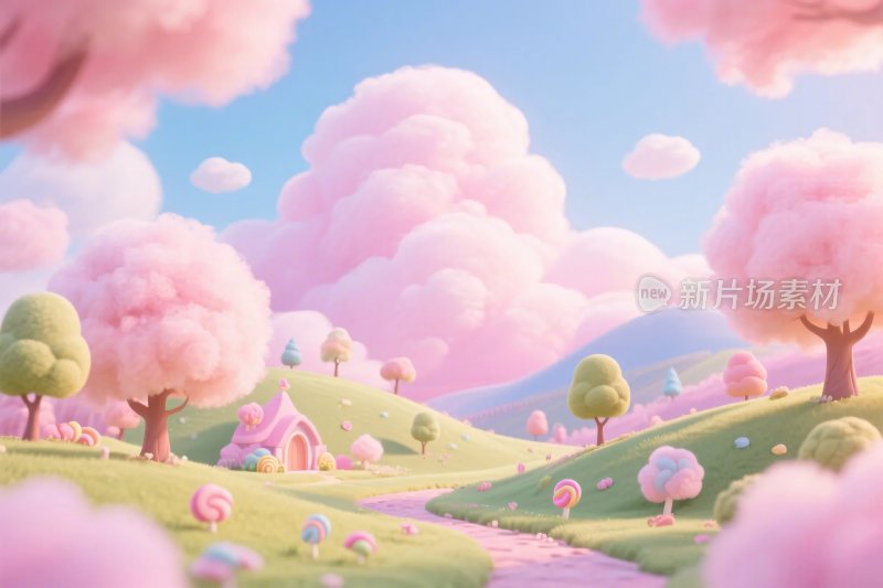 梦幻粉色童话风景插画