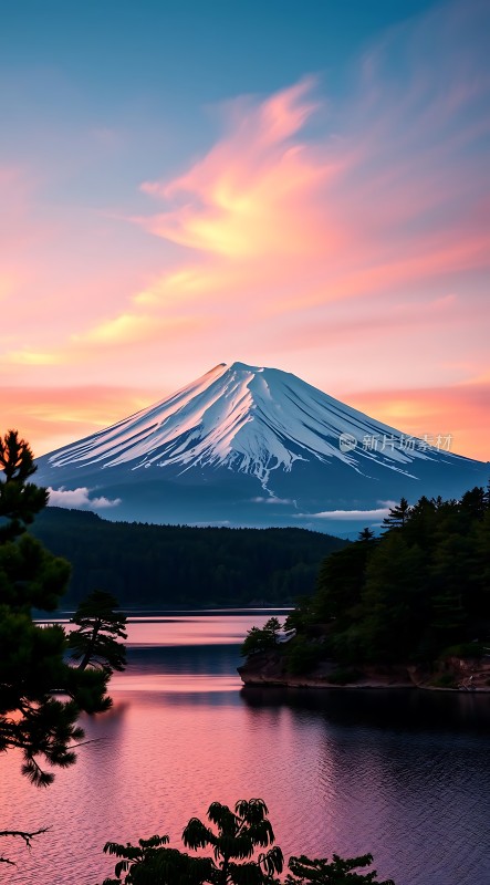 富士山湖畔日落美景