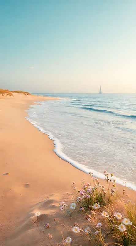 阳光下的海滩与海洋