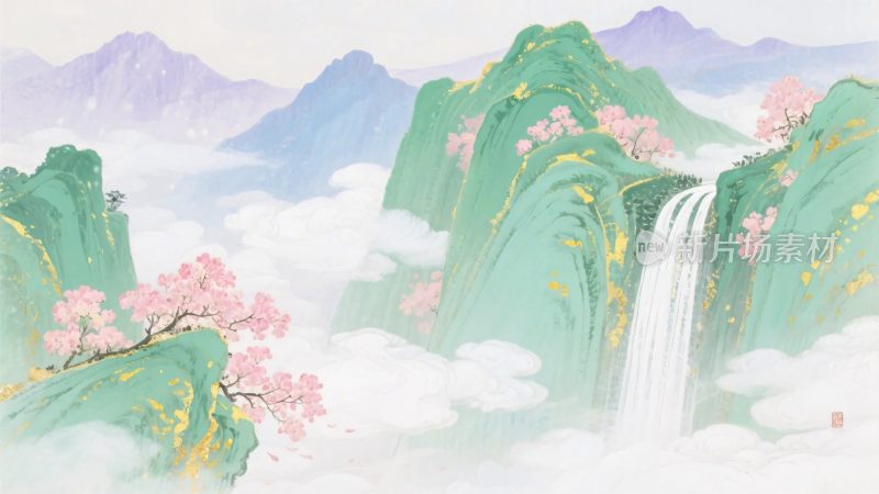 山水云雾风景插画